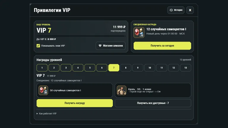 Привилегии VIP