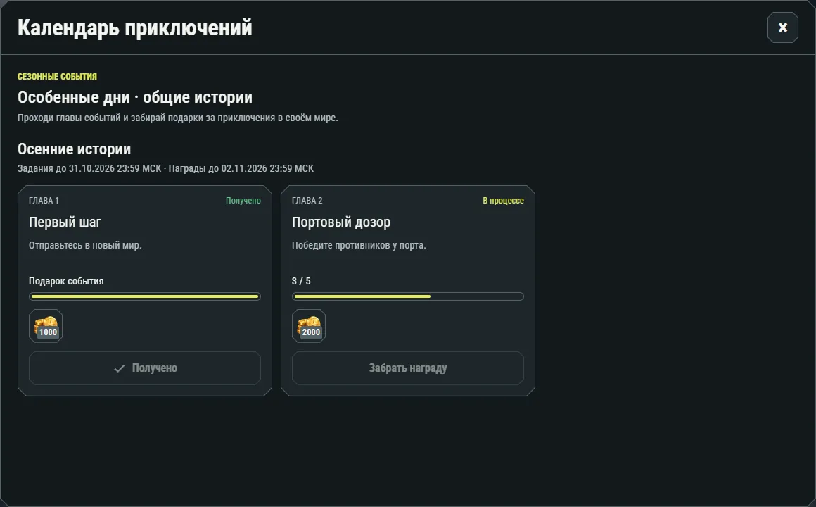 Пример текущего интерфейса: Сезонный календарь. Показатели относятся к персонажу на иллюстрации.