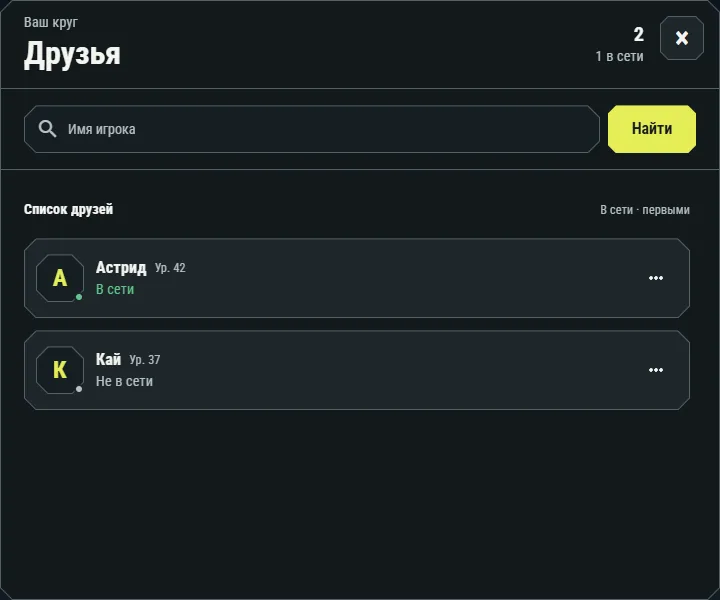 Пример текущего интерфейса: Друзья. Показатели относятся к персонажу на иллюстрации.